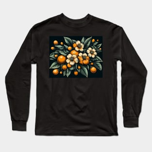 Orange Floral Illustration Long Sleeve T-Shirt